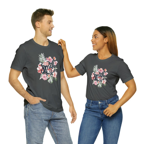 Smile and Shine Floral Palm Leaves Unisex Jersey Short Sleeve Tee T-shirt
