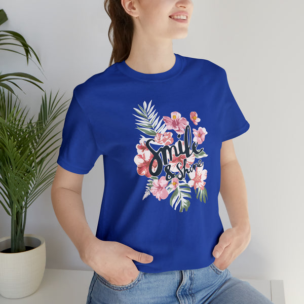 Smile and Shine Floral Palm Leaves Unisex Jersey Short Sleeve Tee T-shirt