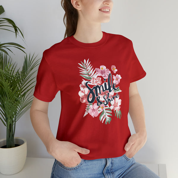 Smile and Shine Floral Palm Leaves Unisex Jersey Short Sleeve Tee T-shirt