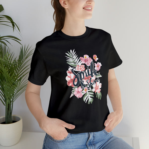 Smile and Shine Floral Palm Leaves Unisex Jersey Short Sleeve Tee T-shirt