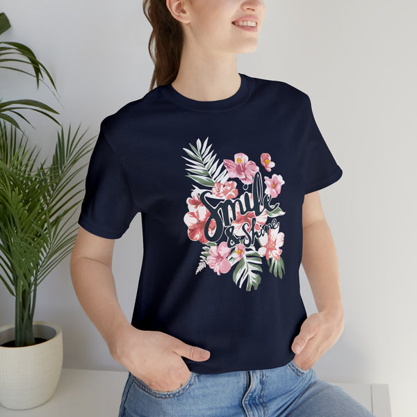 Smile and Shine Floral Palm Leaves Unisex Jersey Short Sleeve Tee T-shirt
