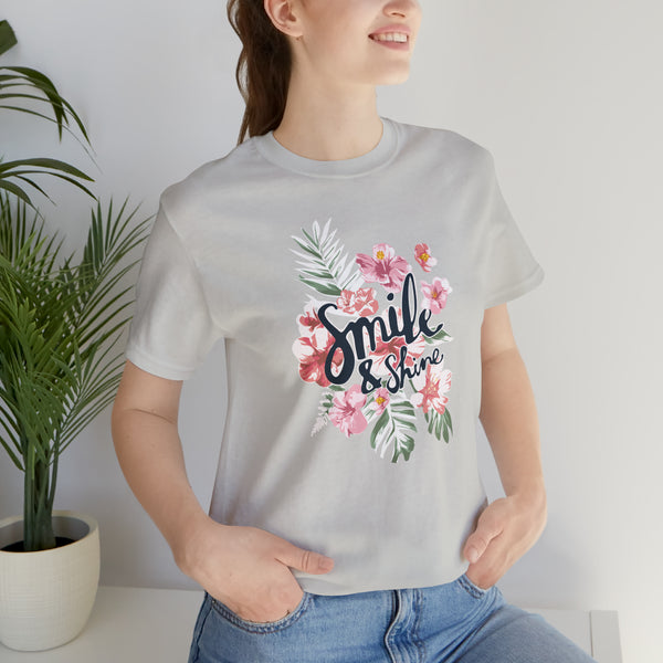 Smile and Shine Floral Palm Leaves Unisex Jersey Short Sleeve Tee T-shirt