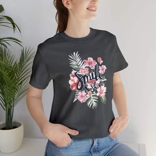 Smile and Shine Floral Palm Leaves Unisex Jersey Short Sleeve Tee T-shirt