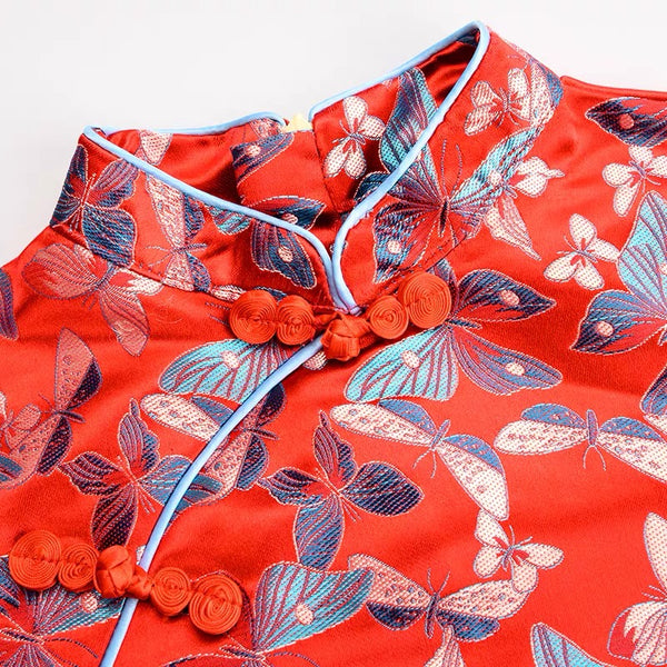 Red Butterfly Cheongsam Dress for Girls