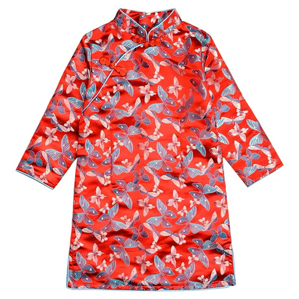 Red Butterfly Cheongsam Dress for Girls