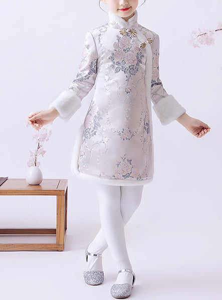 Thermal Chinese Floral Cheongsam Dress for Girls