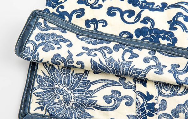 Navy Blue Chinese Floral Pattern Cheongsam Dress for Girls