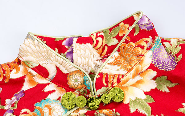 Chinese Crane Floral Pattern Cheongsam Dress for Girls