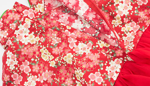 Red Cherry Blossom Cheongsam Tutu Dress for Girls