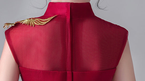 Red Wine Floral  Bird Chinese Cheongsam Tutu Dress for Girls