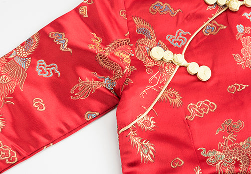 Chinese Dragon and Phoenix Red Cheongsam Dress for Girls