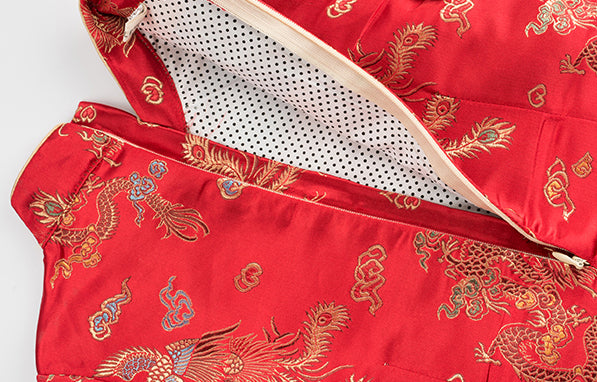 Chinese Dragon and Phoenix Red Cheongsam Dress for Girls