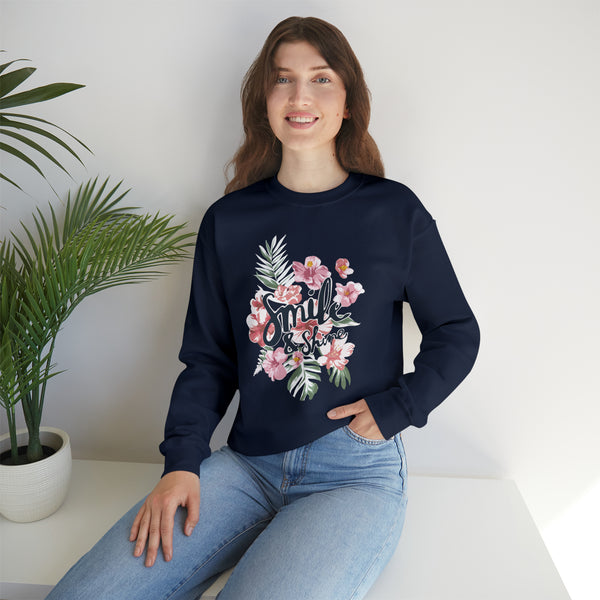 Smile and Shine Floral Palm Leaves Unisex Heavy Blend Crewneck Sweatshirt