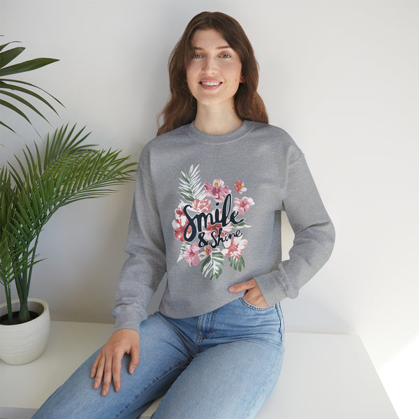 Smile and Shine Floral Palm Leaves Unisex Heavy Blend Crewneck Sweatshirt