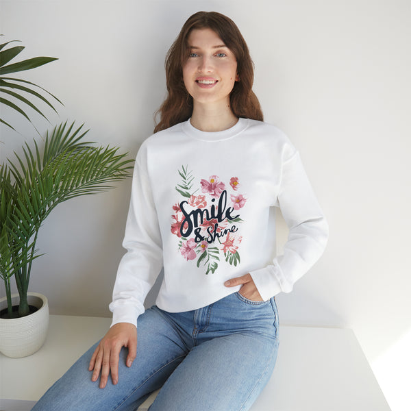 Smile and Shine Floral Palm Leaves Unisex Heavy Blend Crewneck Sweatshirt