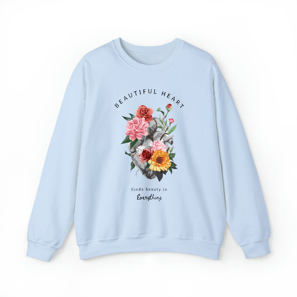 Beautiful Blooming Floral Heart Finds Beauty in Everything Unisex Heavy Blend Crewneck Sweatshirt