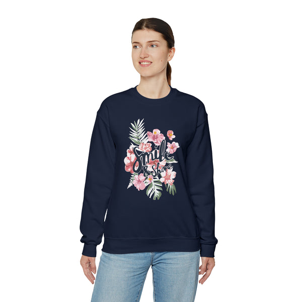 Smile and Shine Floral Palm Leaves Unisex Heavy Blend Crewneck Sweatshirt