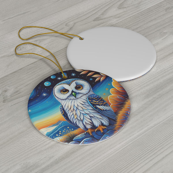 White Owl Ceramic Ornament