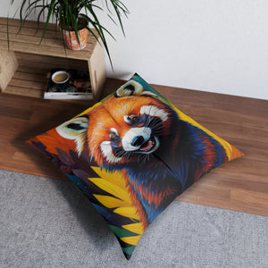 Red Panda Tufted Floor Pillow, Square