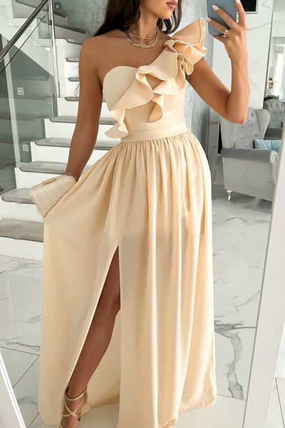 Off Shoulder Diagonal Collar Pleated Dress