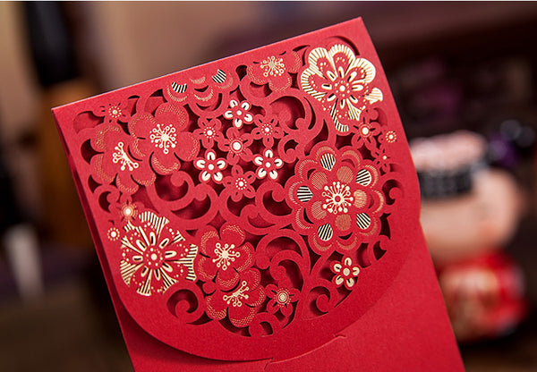 Double Happiness Chinese Wedding Laser Cut Red Money Envelopes