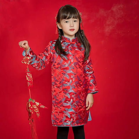 Red Butterfly Cheongsam Dress for Girls