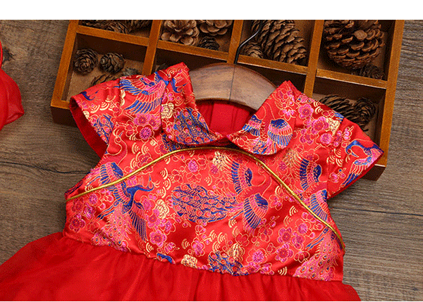 Chinese Phoenix Cheongsam Tutu Dress for Baby Girl Toddler