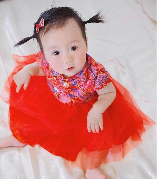 Chinese Phoenix Cheongsam Tutu Dress for Baby Girl Toddler