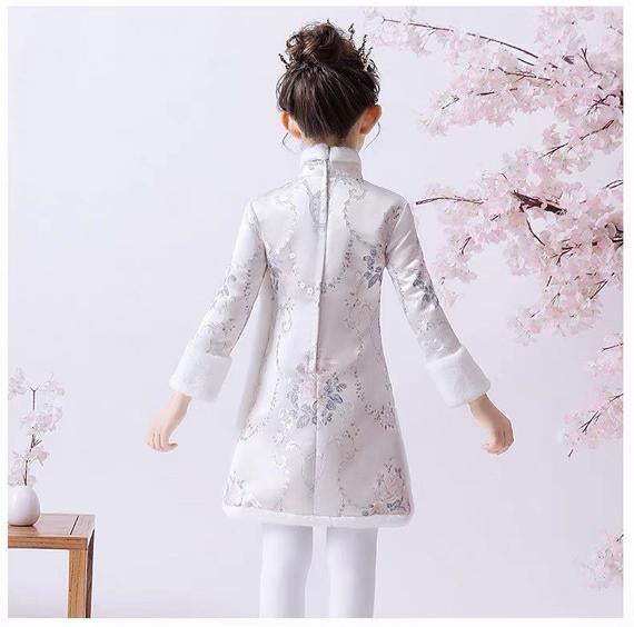 Thermal Chinese Floral Cheongsam Dress for Girls