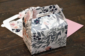Pink Gray Floral Pattern Favor Boxes / Treat Boxes / Gift Boxes