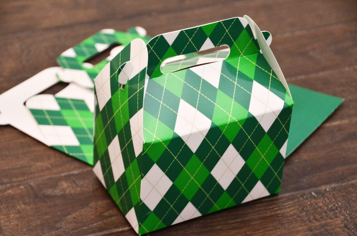 Green Argyle Pattern Favor Boxes / Treat Boxes / Gift Boxes
