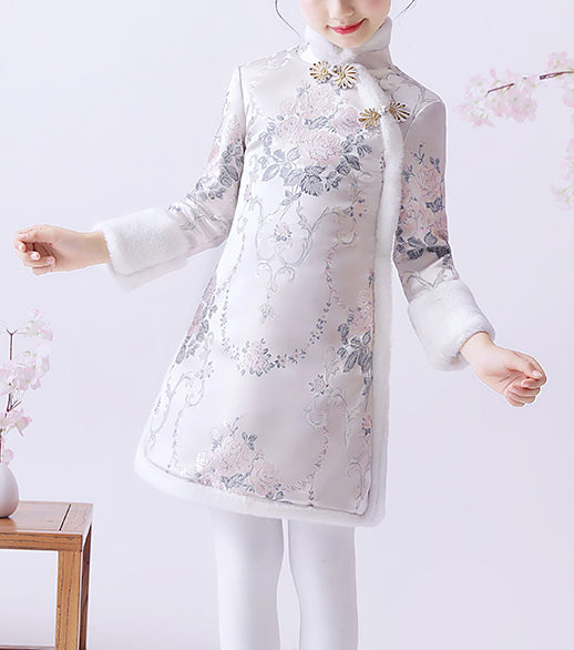 Thermal Chinese Floral Cheongsam Dress for Girls