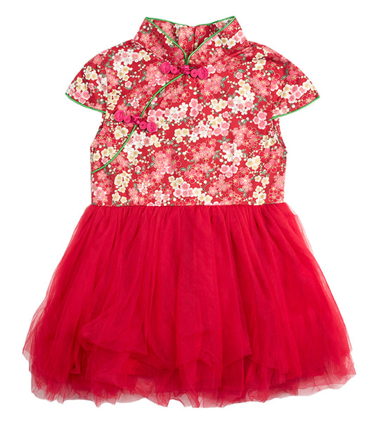 Red Cherry Blossom Cheongsam Tutu Dress for Girls