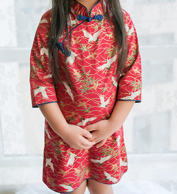 Chinese Crane Red Wine Cheongsam Dress for Girls – Zakka Shoppe