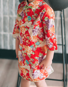 Chinese Crane Floral Pattern Cheongsam Dress for Girls