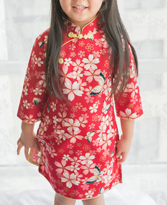 Cherry Blossom Butterfly Cheongsam Dress for Girls
