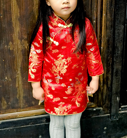 Chinese Dragon and Phoenix Red Cheongsam Dress for Girls