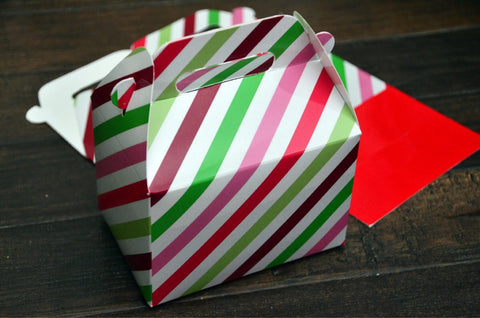 Red Pink Green Stripe Christmas Favor Boxes / Treat Boxes / Gift Boxes