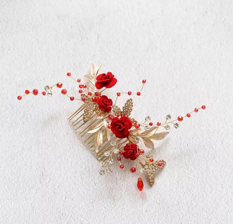 Tzoxal 4PCS Handmade Fashion Red Artificial Pearl Gold BB Barrettes, Sweet  Hair Clips Pins for Wedding Bridal Bridesmaid, Geometric Alloy Decorative