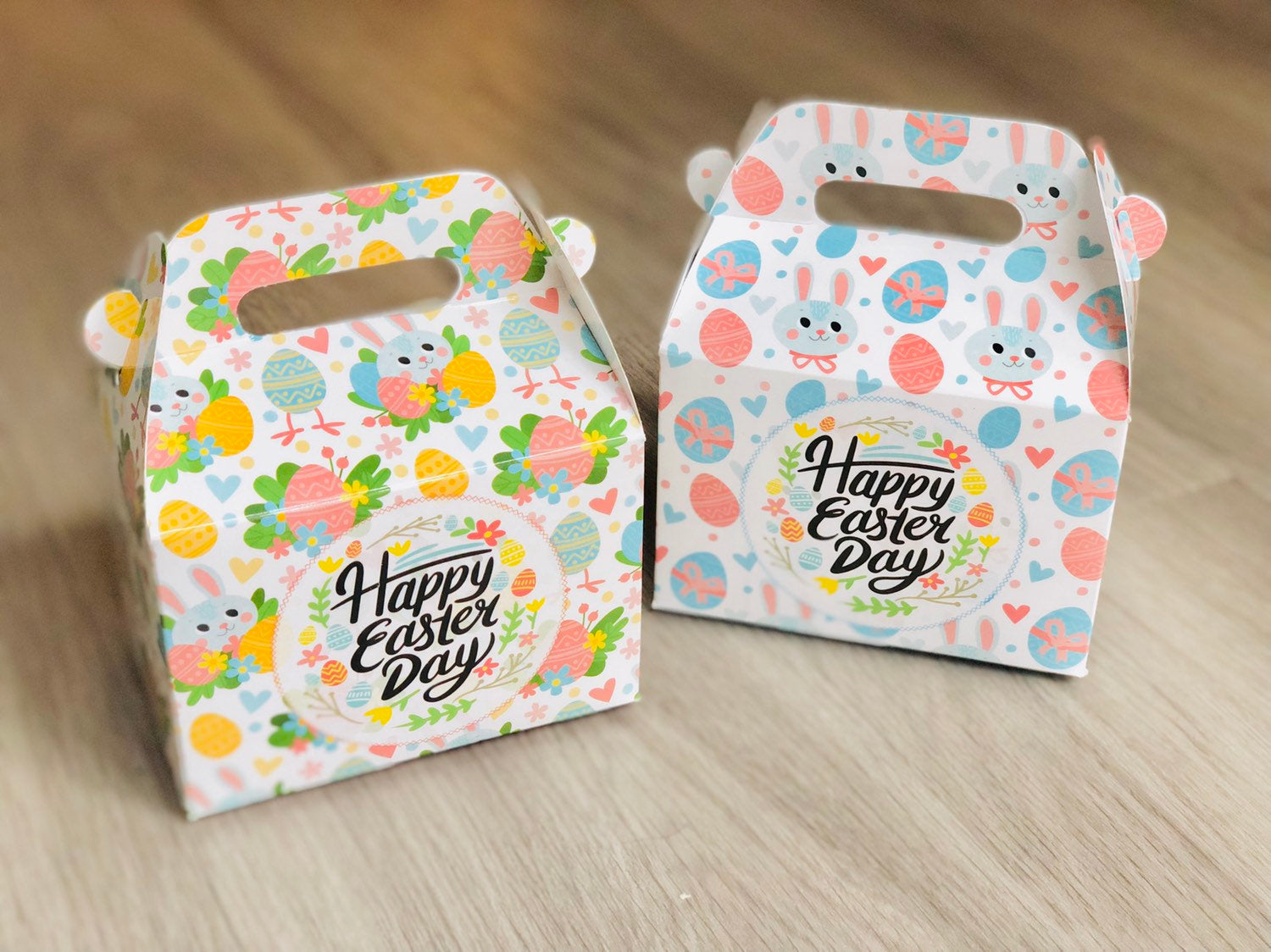 Rabbit Bunny Happy Easter Day Favor Boxes / Treat Boxes / Gift Boxes / Gable Boxes