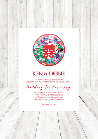 Printable Double Happiness Chinese Wedding Tea Ceremony Invitation